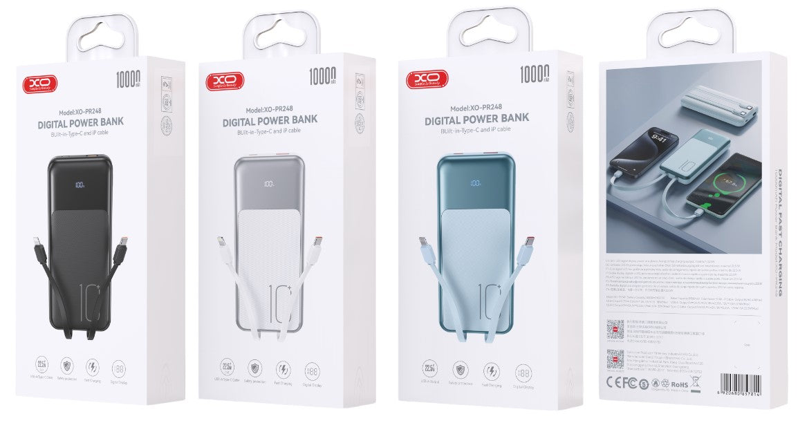 XO PR248 Power Bank Γρήγορης Φόρτισης με Οθόνη USB-C 20W / USB-A 22.5W 10000mAh Μπλε