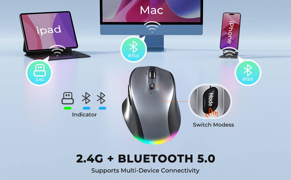 Meetion Ασύρματο Ποντίκι Office MT-BTM007 με Bluetooth & 2.4G Γκρι