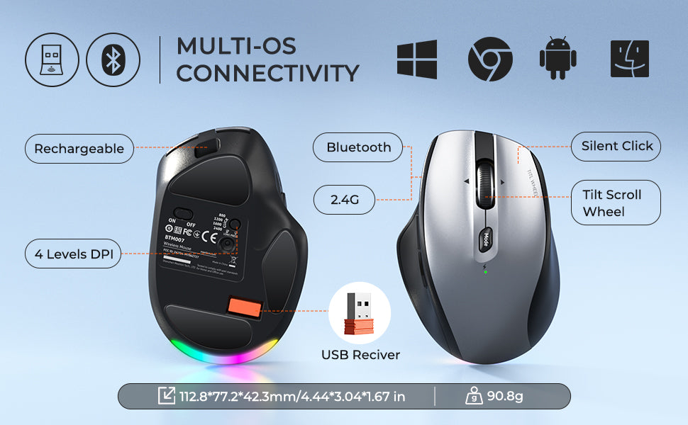 Meetion Ασύρματο Ποντίκι Office MT-BTM007 με Bluetooth & 2.4G Γκρι