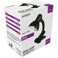Avide Basic Φωτιστικό Γραφείου Max 60W με Clip Μαύρο
