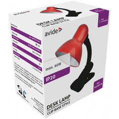 Avide Basic Φωτιστικό Γραφείου Max 60W με Clip Κόκκινο