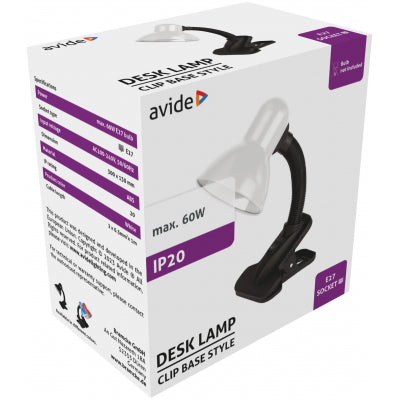 Avide Basic Φωτιστικό Γραφείου Max 60W με Clip Λευκό