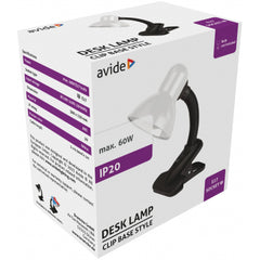 Avide Basic Φωτιστικό Γραφείου Max 60W με Clip Λευκό