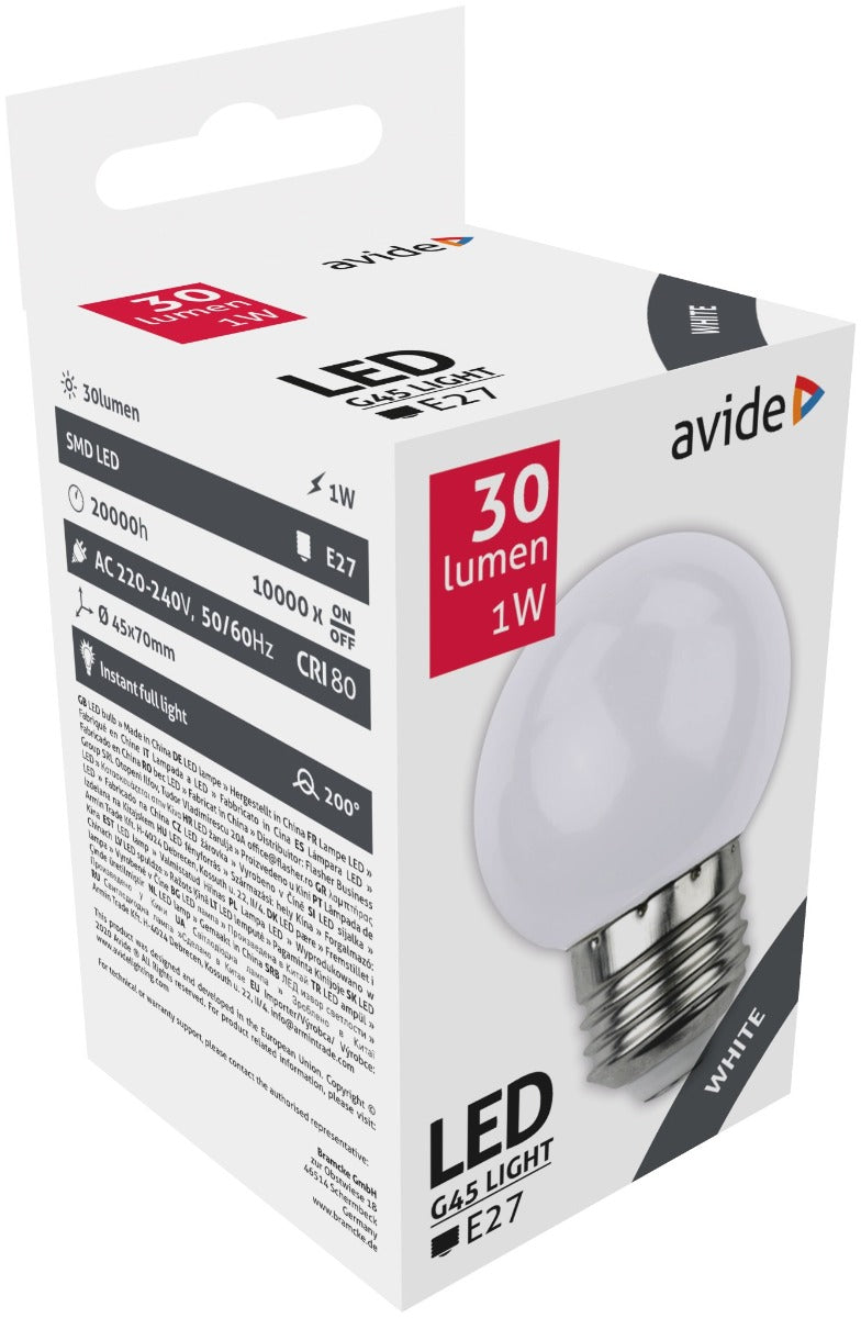 Avide LED Decorative Lamp G45 1W E27 White