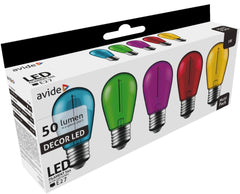 Avide LED Διακοσμητική Λάμπα Filament 1W  E27 5τμχ (Πράσινο/Μπλέ/Κίτρινο/Κόκκινο/Μώβ)