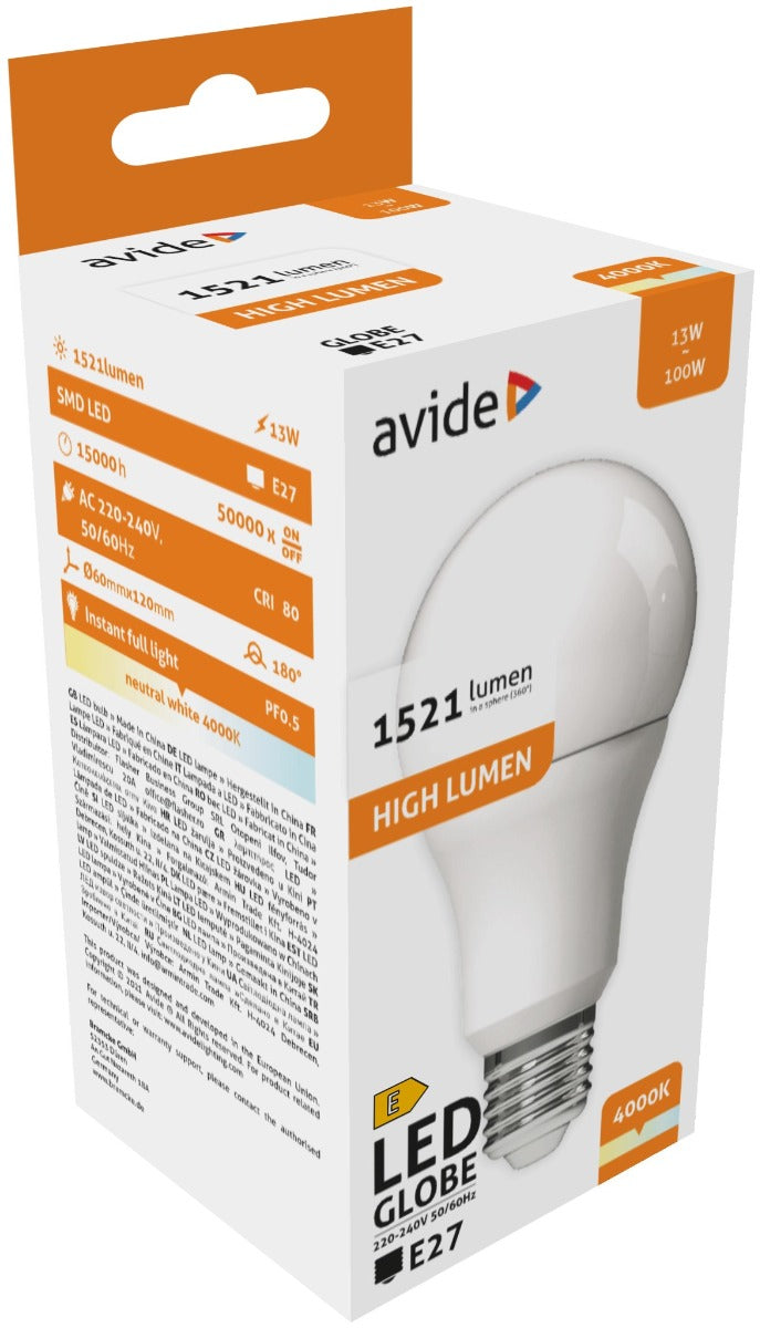 Avide LED Bulb Common A60 13W E27 White 4000K