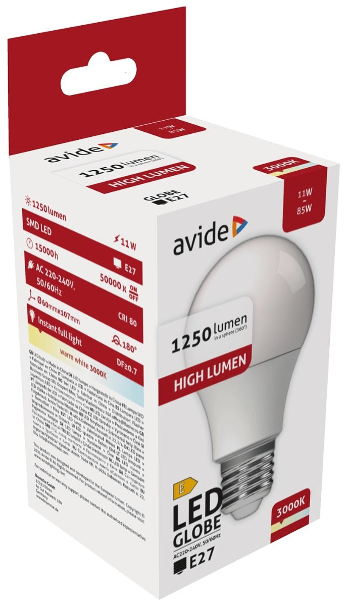 Avide Λάμπα LED Κοινή A60 11W E27 Θερμό 3000K