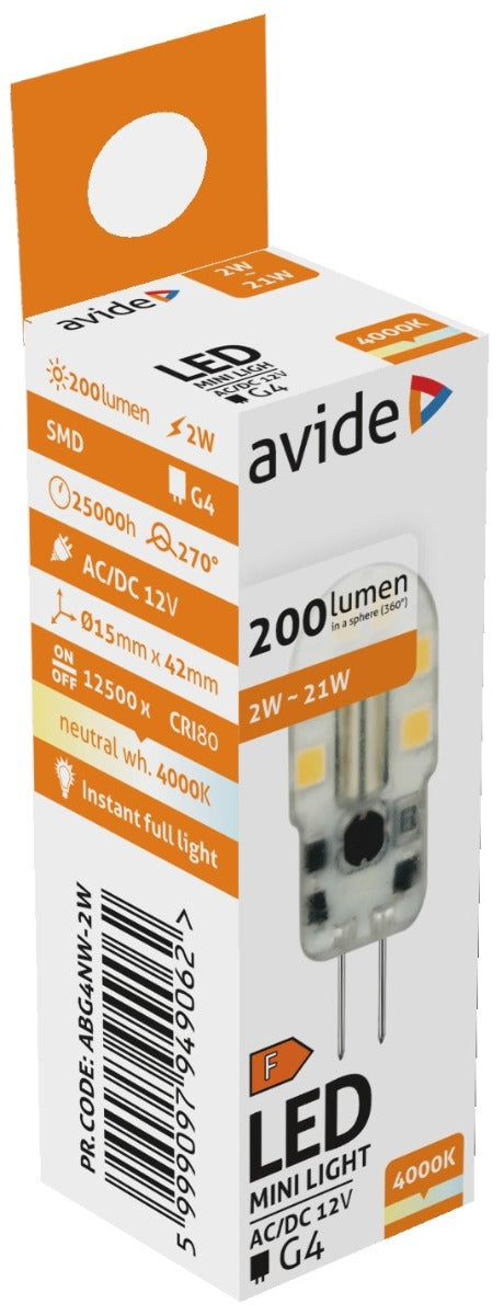 Avide Λάμπα LED 2W G4 160° Λευκό 4000K