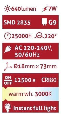 Avide Λάμπα LED G9 7W 220° Θερμό 3000K