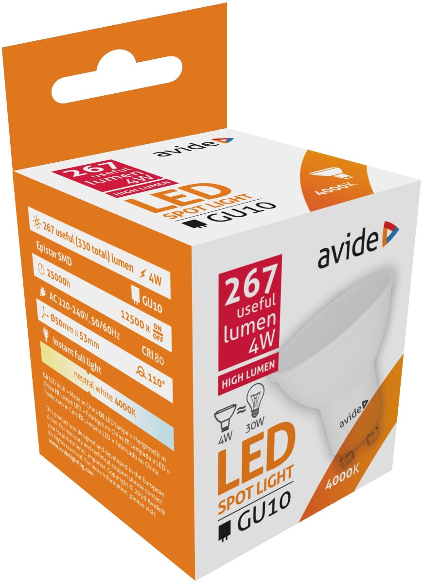 Avide Λάμπα LED Σποτ Αλουμίνιο + Πλαστικό 4W GU10 NW 4000K