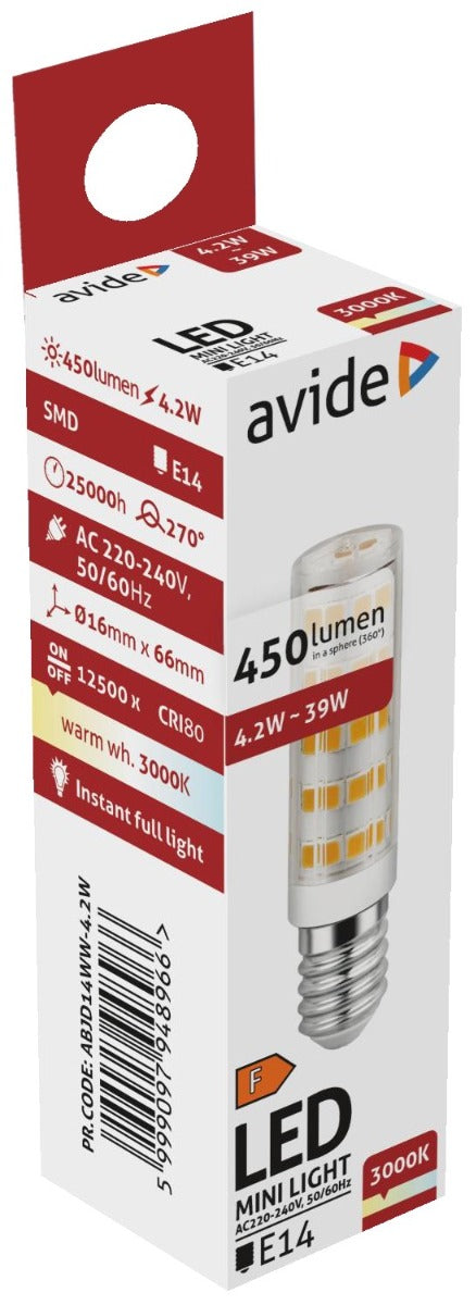 Avide Λάμπα LED 4.2W JD E14 220° WW 3000K