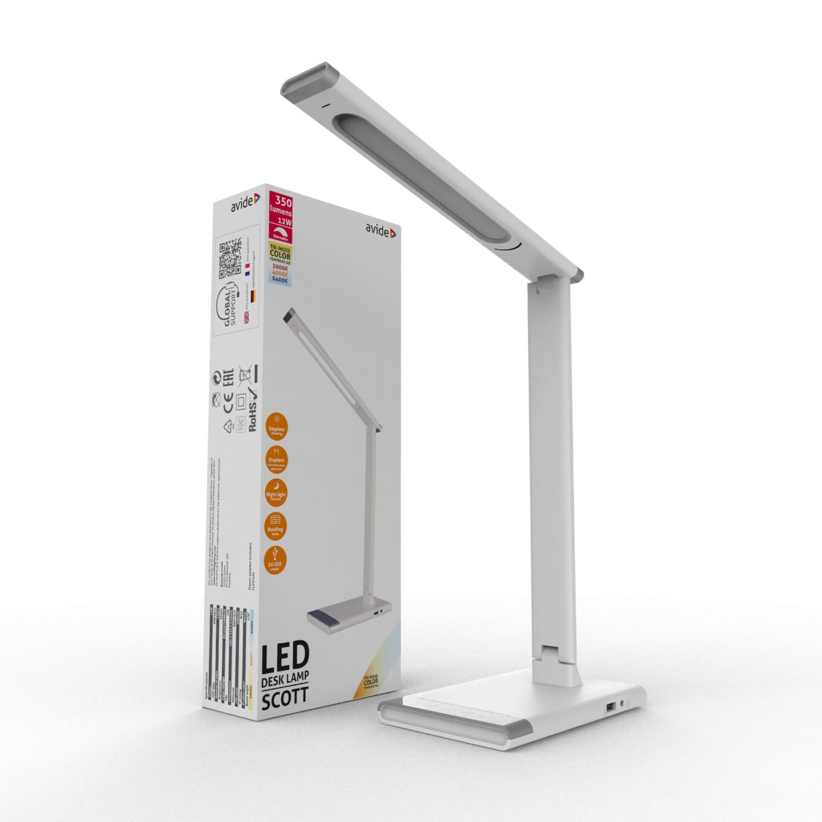 Avide LED Φωτιστικό Γραφείου Scott Λευκό 12W