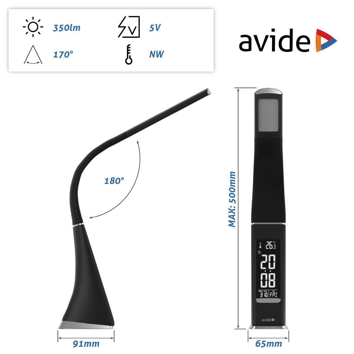 Avide LED Φωτιστικό Γραφείου Επαγγελματικό Δερμάτινο με Ημερολόγιο Μαύρο 6W