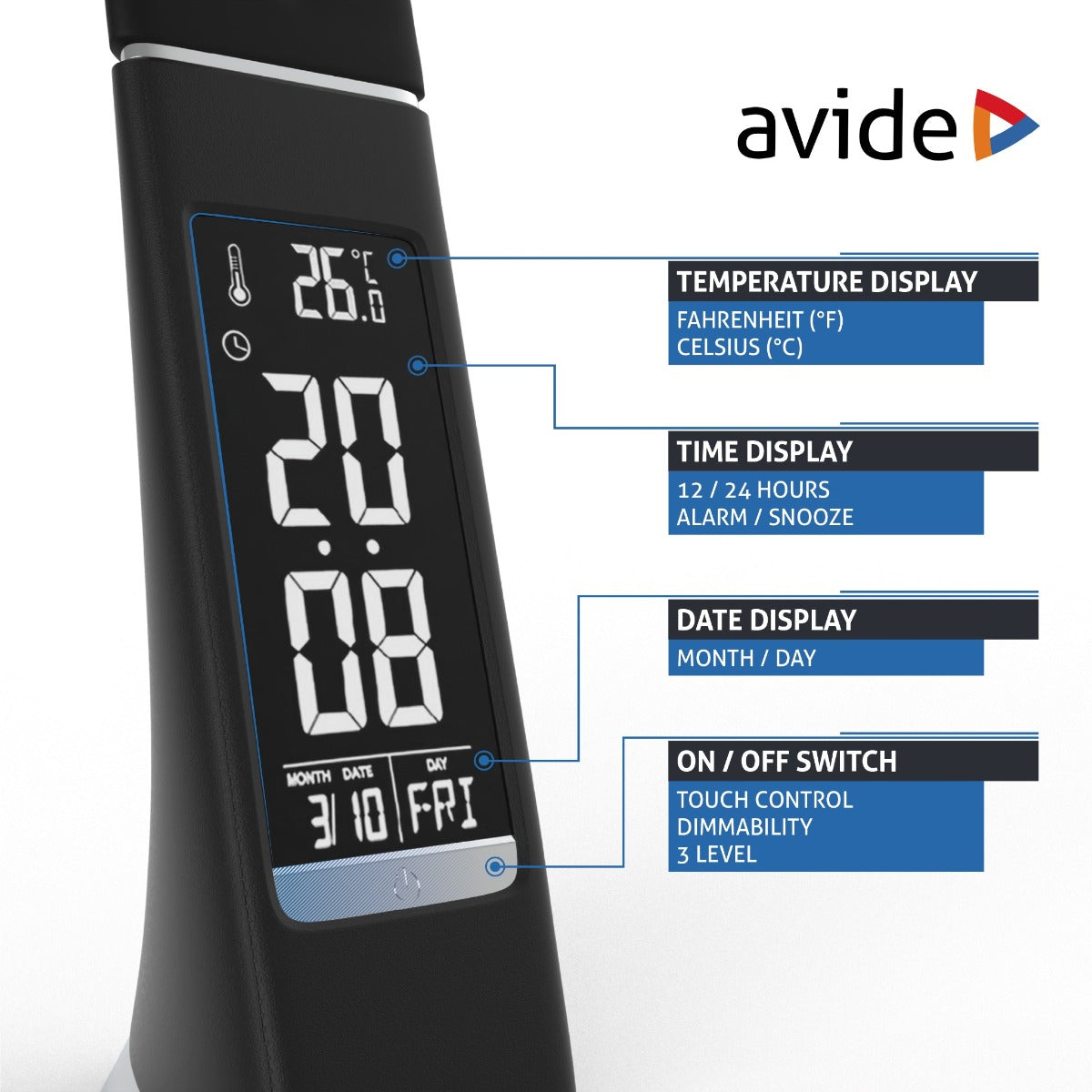 Avide LED Φωτιστικό Γραφείου Επαγγελματικό Δερμάτινο με Ημερολόγιο Μαύρο 6W