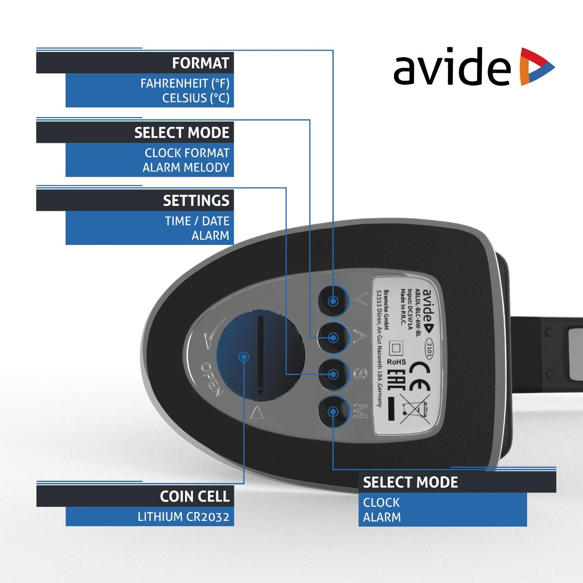 Avide LED Φωτιστικό Γραφείου Επαγγελματικό Δερμάτινο με Ημερολόγιο Μαύρο 6W