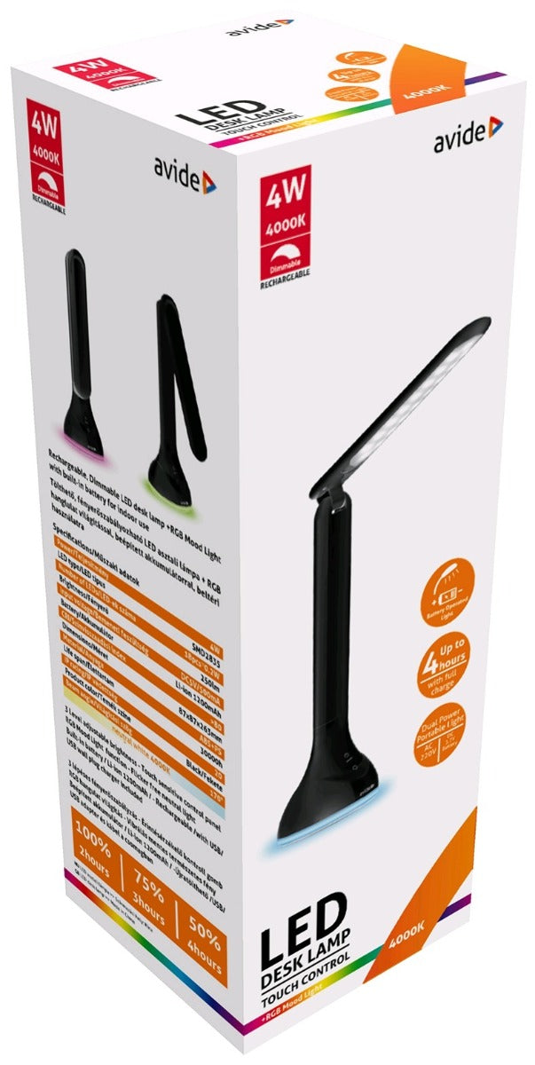 Avide LED Φωτιστικό Γραφείου RGB Mood Light Μαύρο 4W