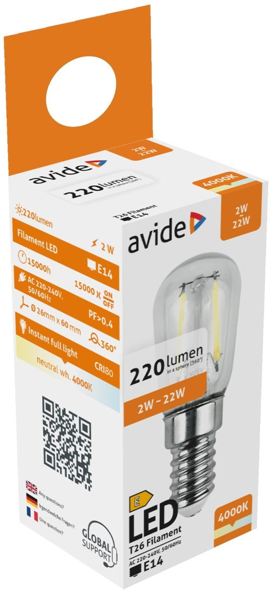 Avide LED Filament Bulb T26 2W E14 NW 4000K