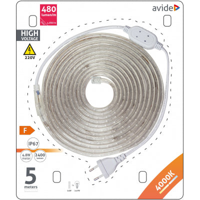 Avide LED Ταινία Blister 220V 4.8W 4000K IP67 5m