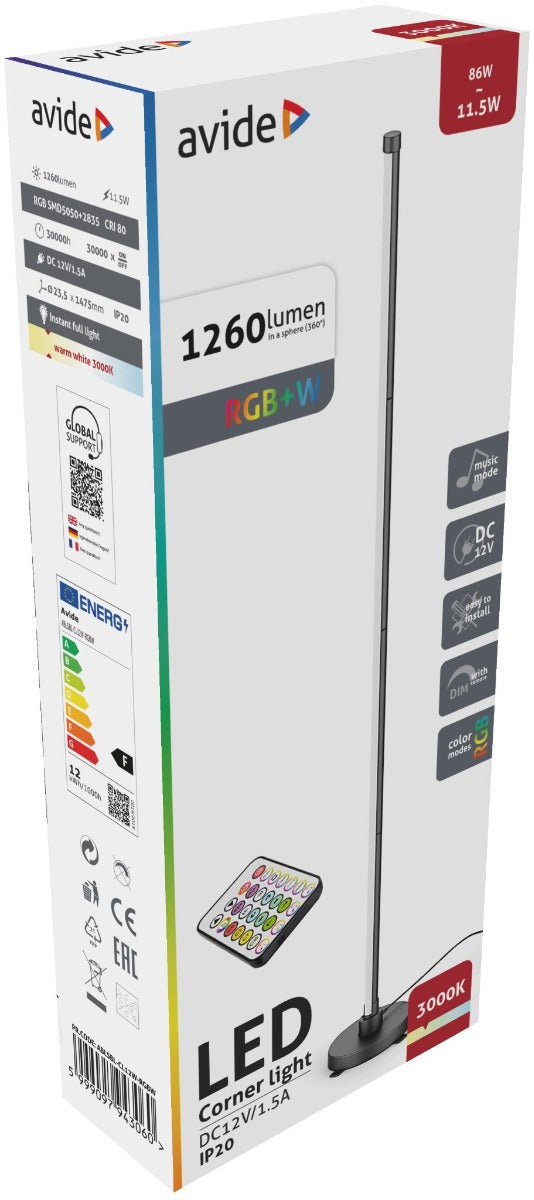 Avide LED Γωνιακό Φωτιστικό Δαπέδου RGB + W με με Αισθητήρα Μουσικής