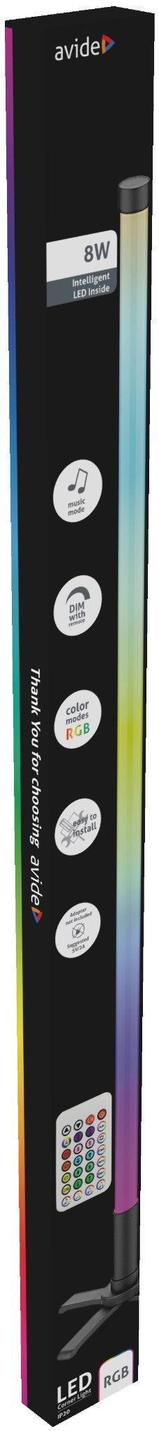 Avide LED Γωνιακό Φωτιστικό Δαπέδου RGB 8W RGB+IC με Τηλεχειριστήριο IR