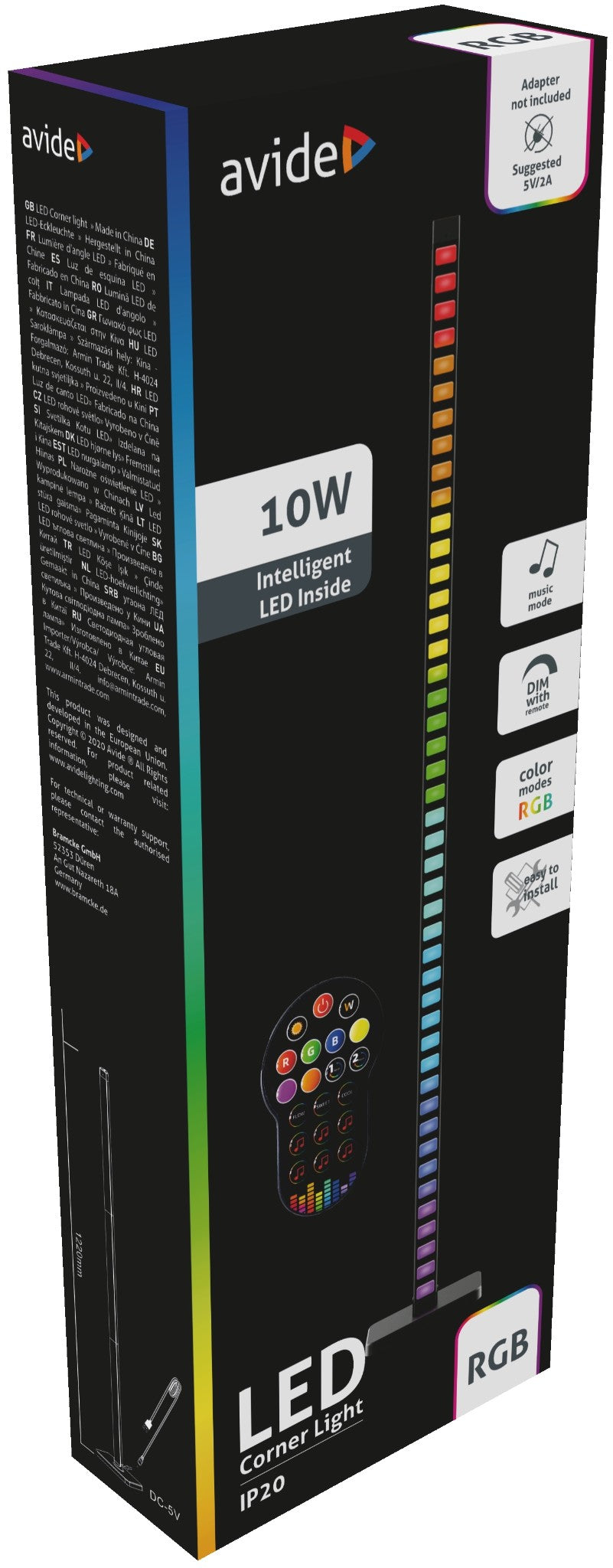 Avide LED Γωνιακό Φωτιστικό Δαπέδου Ψηφιακό RGB με Αισθητήρα Μουσικής και Τηλεχειριστήριο IR
