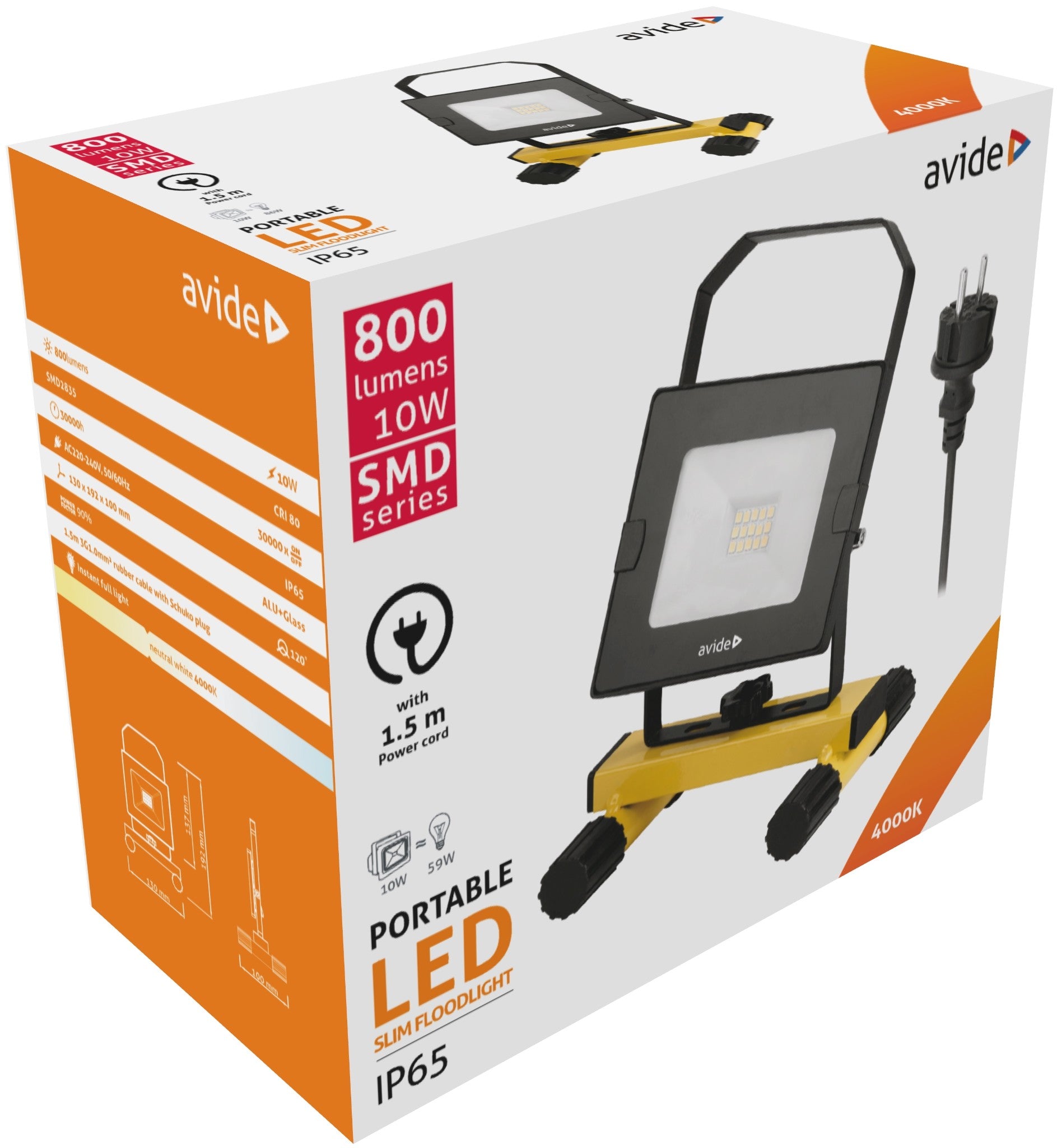 Avide LED Προβολέας Slim SMD 10W με Βάση 1.5m Λευκός 4000K