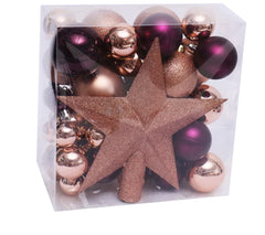 Artezan Set of Christmas Balls 3-8cm Gold Purple Mix and Top 52pcs
