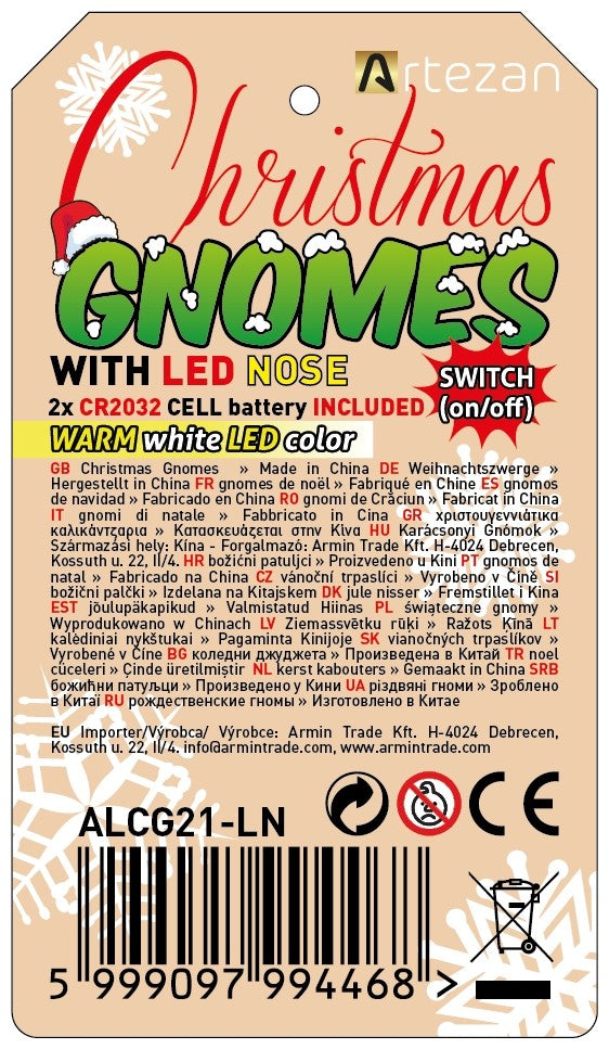 Artezan Christmas Dwarf 21cm with LED Nose 2xCR2032 incl.