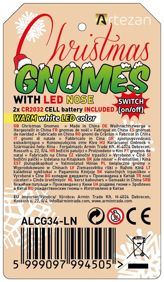 Artezan LED Christmas Dwarf 34cm with LED Nose 2xCR2032 incl.