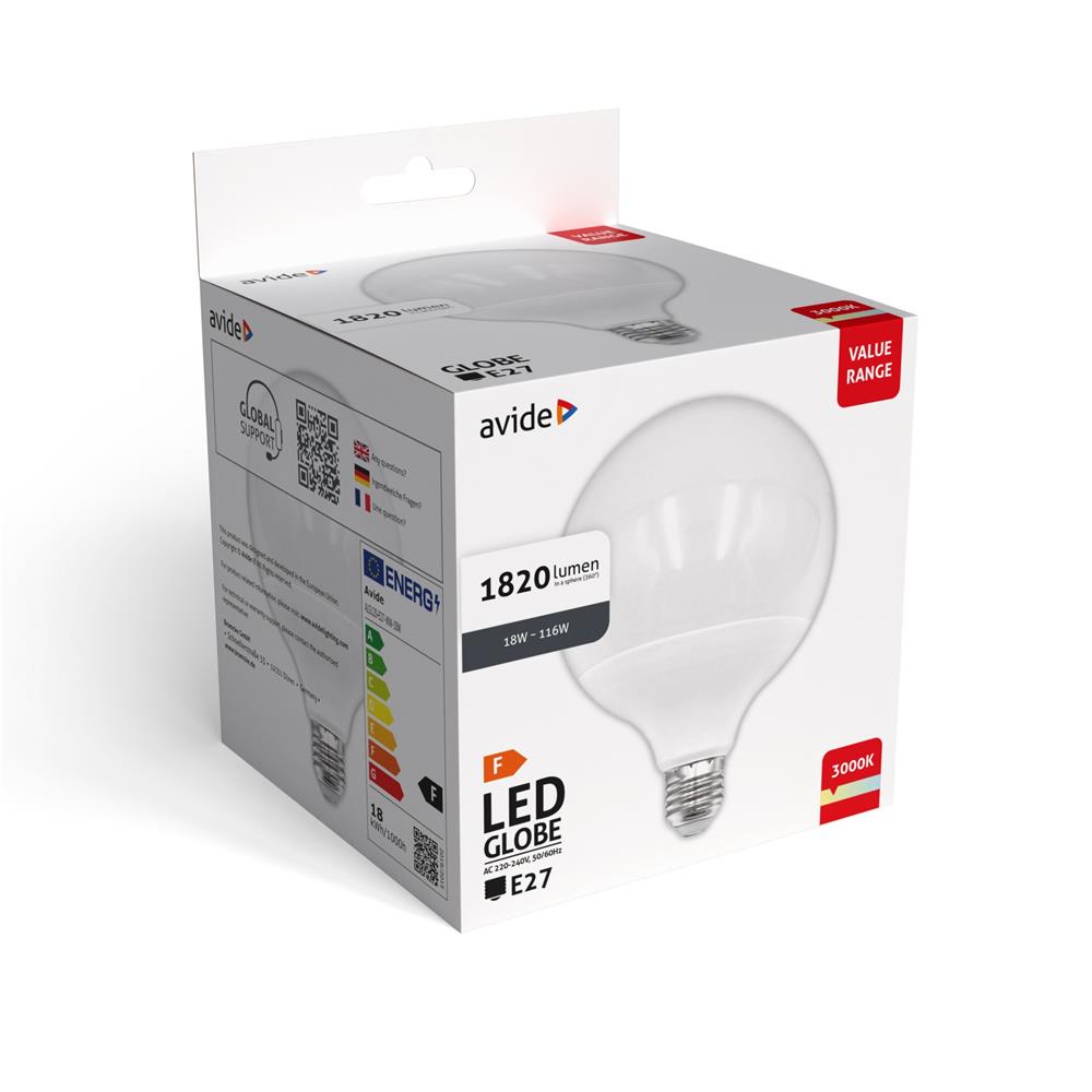 Avide Value LED G120 SMD Globe Opal E27 18W WW 3000K