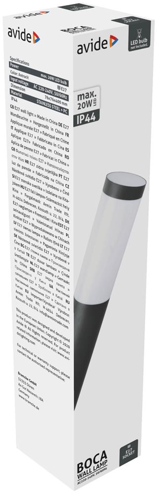 Avide Outdoor Wall Light Boca 1xE27 IP44 Anthracite