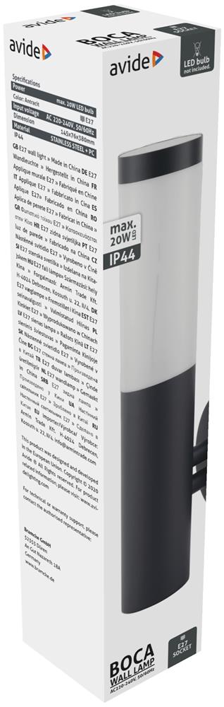 Avide Outdoor Wall Light Boca 1xE27 IP44 Anthracite