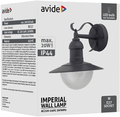 Avide Επιτοίχιο Φωτιστικό Εξωτερικού Χώρου Imperial 1xE27 IP44 Ανθρακί