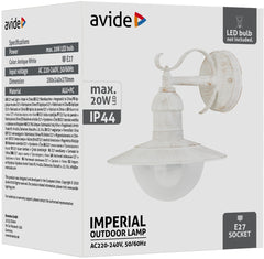 Avide Επιτοίχιο Φωτιστικό Εξωτερικού Χώρου Imperial 1xE27 IP44 Αντίκα Άσπρο