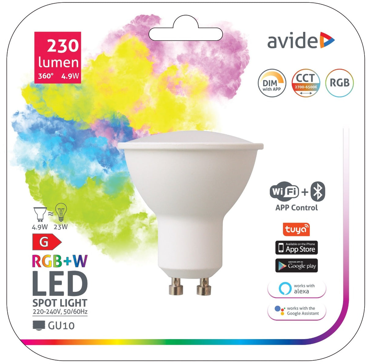 Avide Smart LED Bulb GU10 4.9W RGB+W WIFI + BLE APP Control