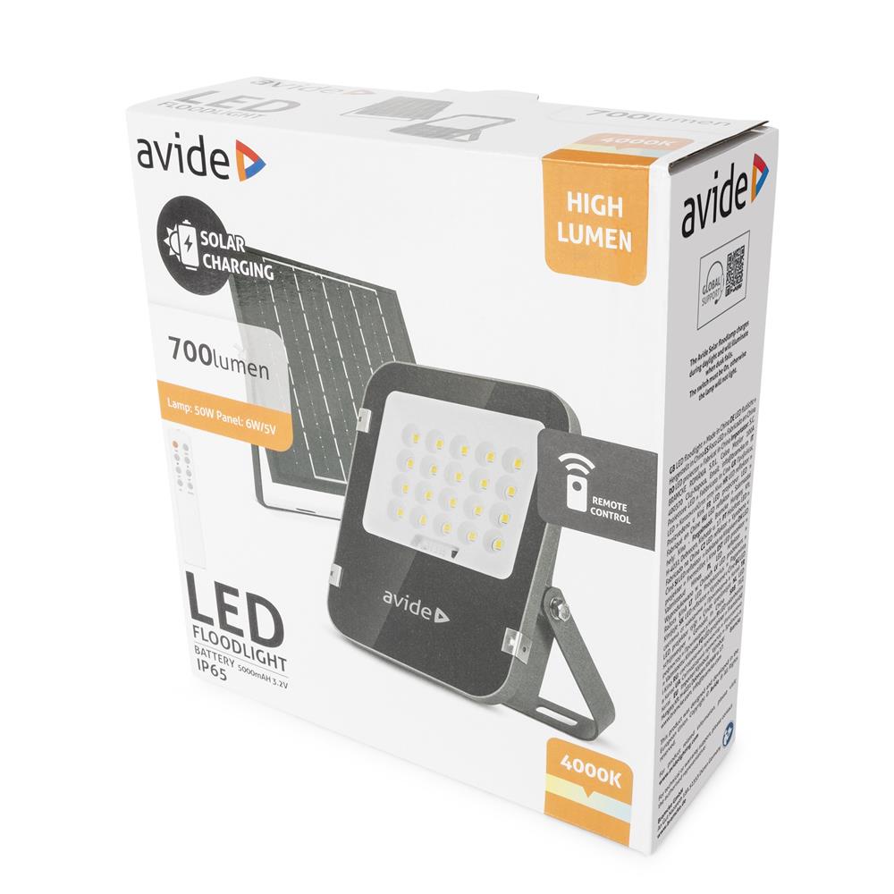 Avide LED Ηλιακός Προβολέας 50W NW 4000K με Ξεχωριστό Ηλιακό Πάνελ και Τηλεχειριστήριο