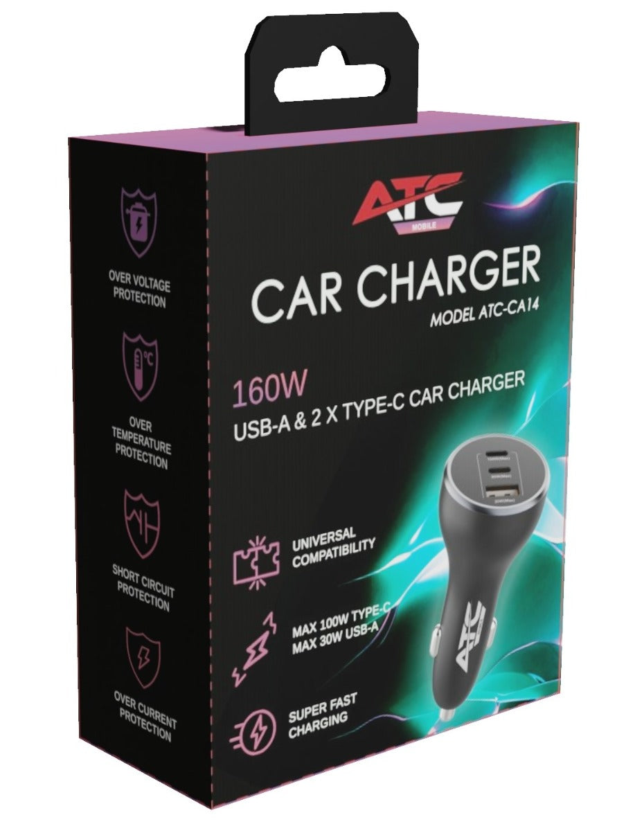 ATC-CA14 Φορτιστής Αυτοκινήτου 160W με USB-A & 2xType-C