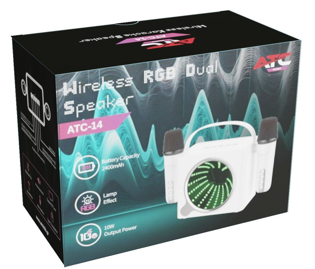 ATC-14 Ασύρματο Ηχείο Καραόκε με 2 Μικρόφωνα RGB