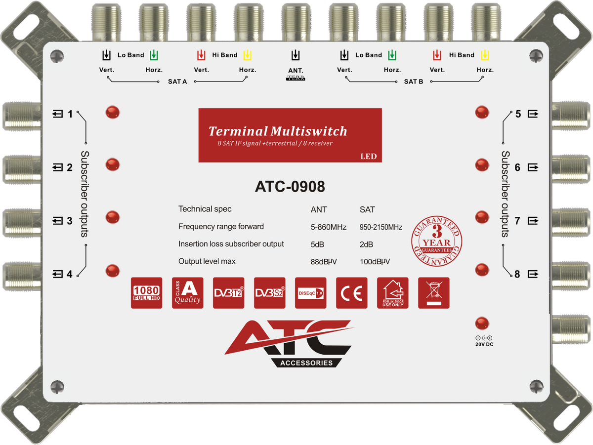 ATC Multiswitch ATC-0908 (2 Sat + 1 Ter / 8 Outputs)