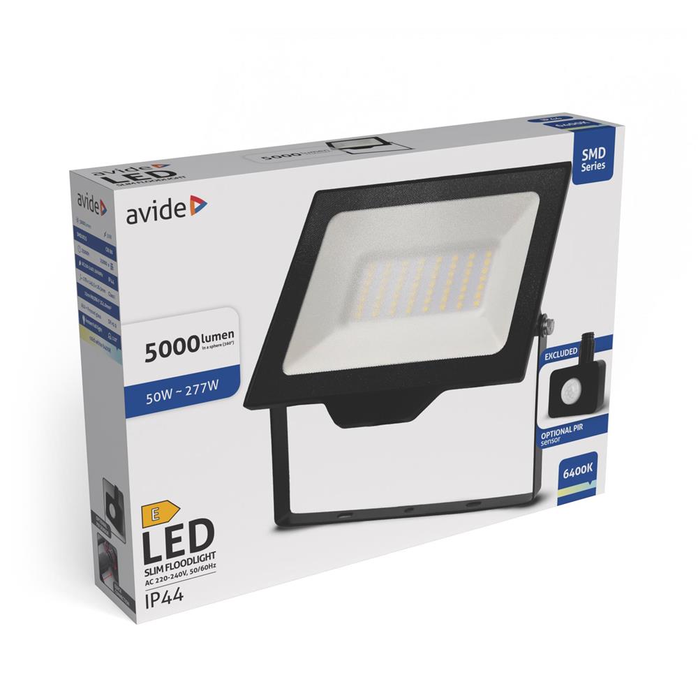 Avide Προβολέας LED SMD 50W CW 6400K με Γρήγορη σύνδεση και Προαιρετικό PIR