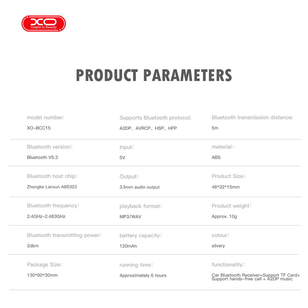 XO BCC15 Bluetooth Transmitter with TF Card Support