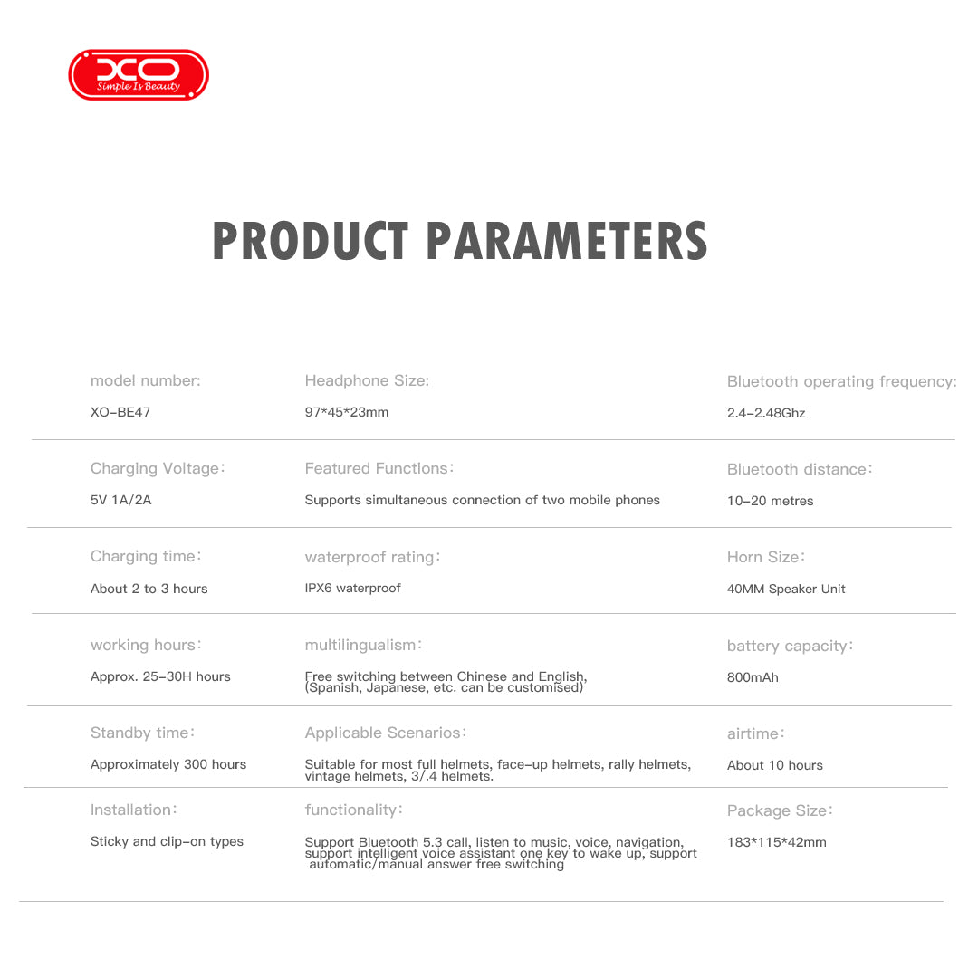 XO BE47 Bluetooth Ακουστικό Κράνους
