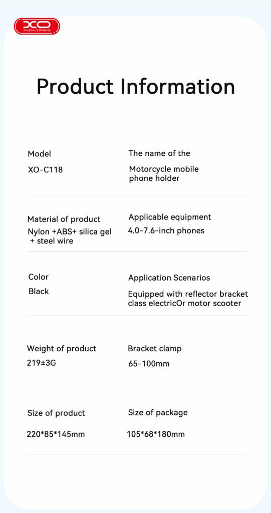 XO C118 Βάση Κινητού για Μηχανή 360°