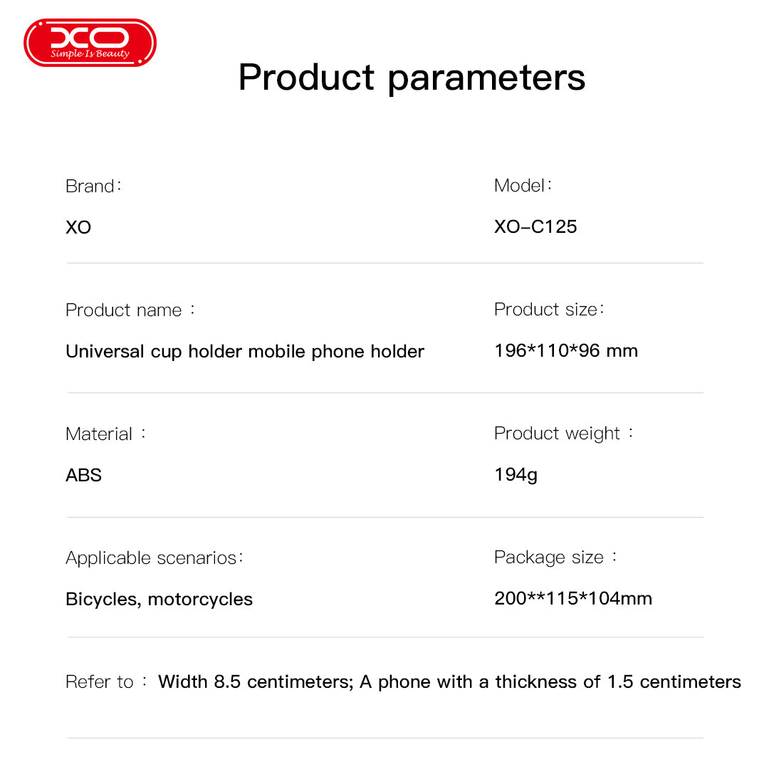 XO C125 Bicycle / Motorcycle Cup Holder