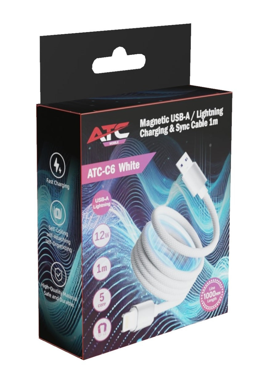 ATC-C6 Μαγνητικό Καλώδιο Φόρτισης USB-A σε Lightning 12W 1m Λευκό