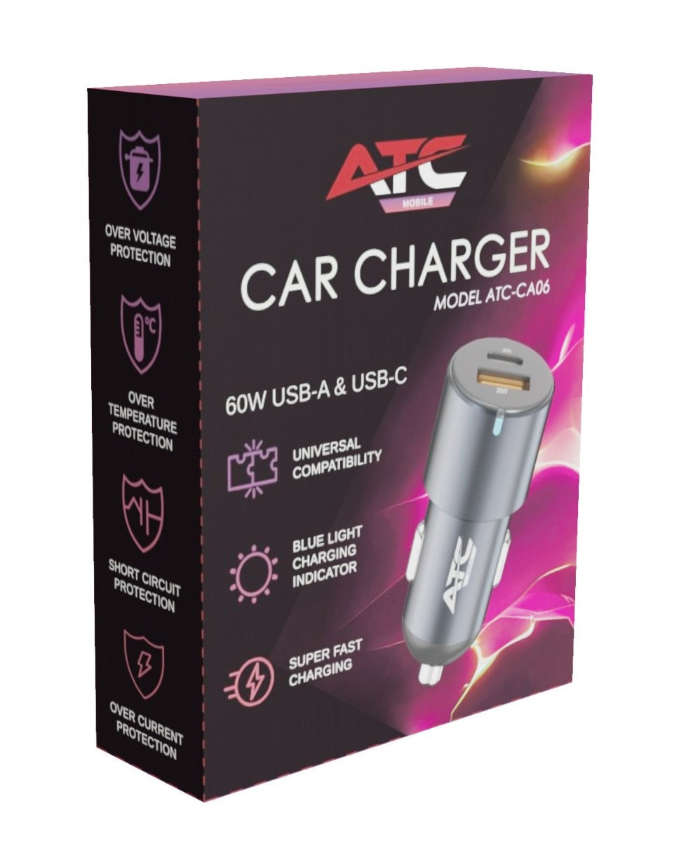 ATC-CA06 Φορτιστής Αυτοκινήτου USB-A & Type-C 60W
