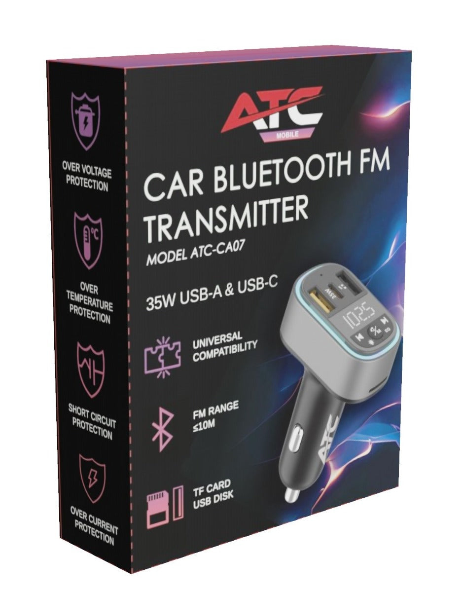 ATC-CA07 Μεταδότης FM Αυτοκινήτου με 2 Θύρες USB-A & Type-C και Υποδοχή SD 35W