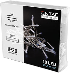 Entac Χριστουγεννιάτικα Λαμπάκια Εσωτερικά 10 LED Ψυχρό 1μ (2xAA Δεν περιλαμβ.)