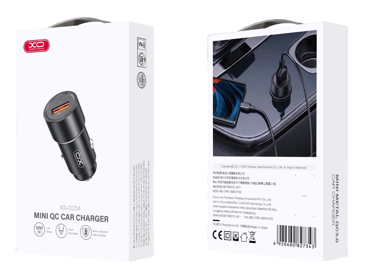XO CC54 USB Car Charger QC3.0 18W