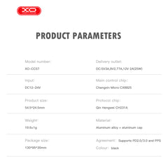 XO CC57 Smart Μεταλλικός Μονός Φορτιστής Αυτοκινήτου με Θύρα C PD25W
